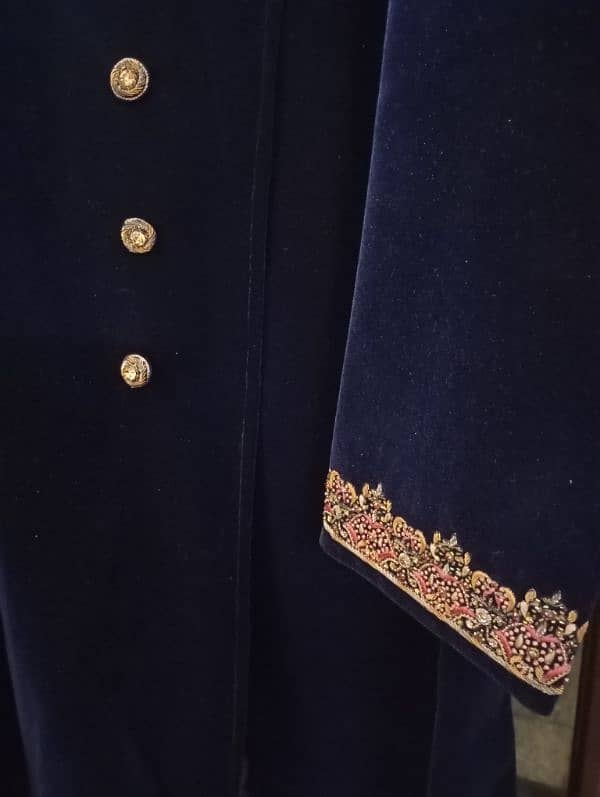 navy color velvet sherwani for groom 1