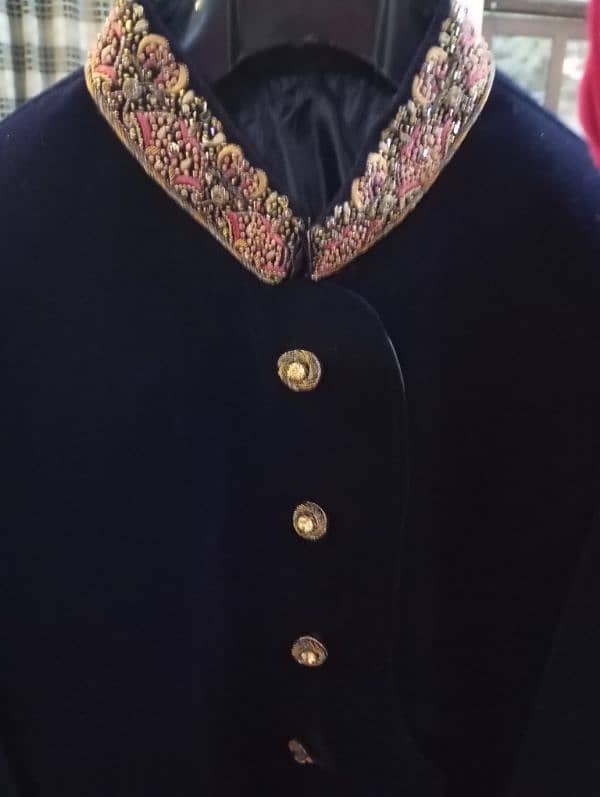 navy color velvet sherwani for groom 3