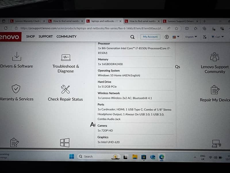 Lenovo flex 6 , 81EM, 8th generation i7 8550U 16GB , 512 GB. USA 5