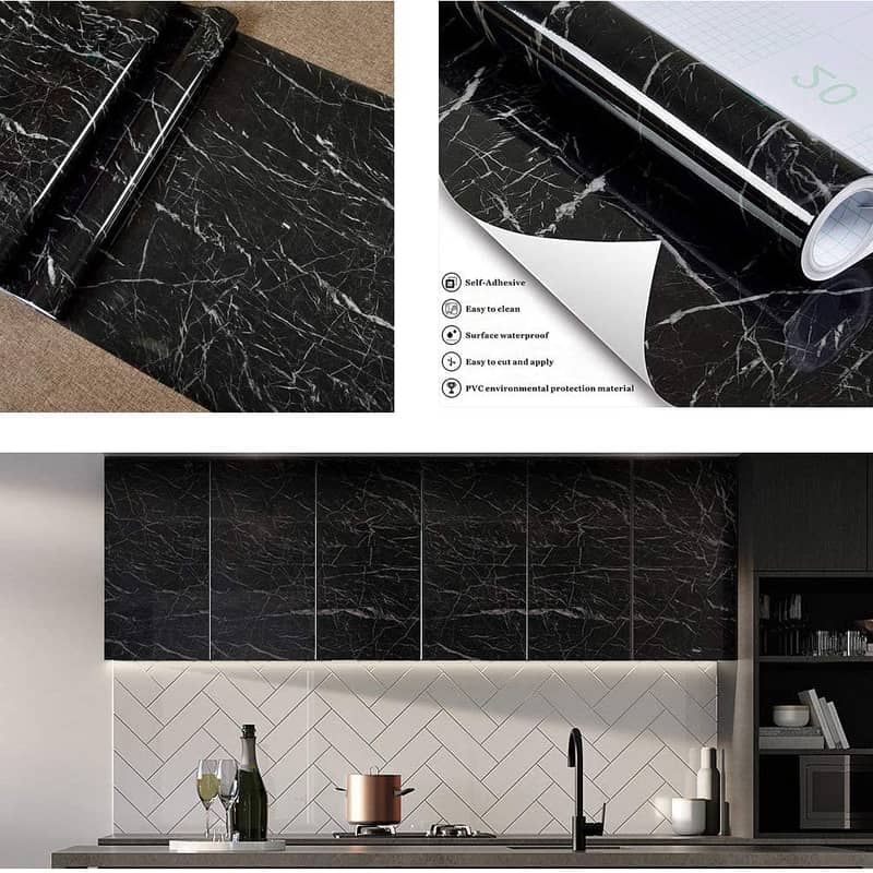 Marbel Design Black White Kitchen Foil Paper Furniture Sticker Sheets 2