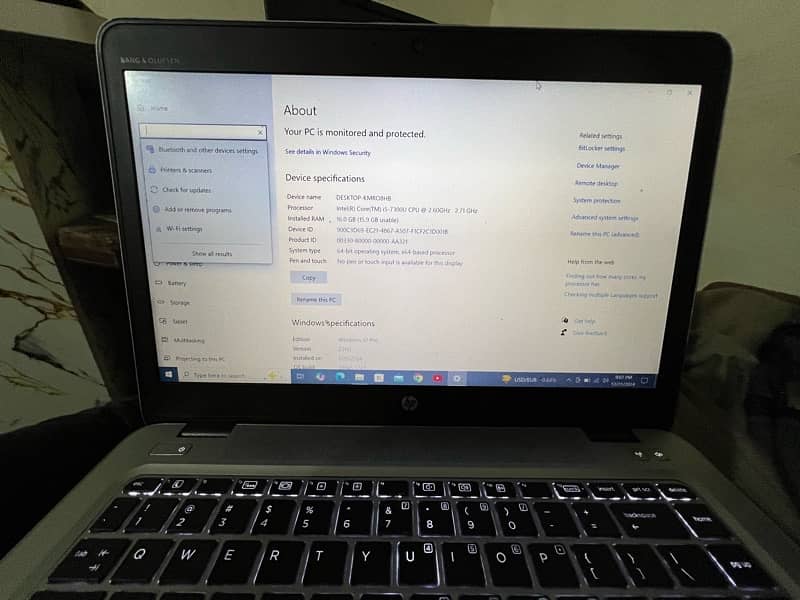 hp leptop 16gb ram 250gb rom i5(7th generation) 7