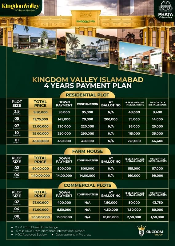 50x90 Plot File on installments in Kingdom Valley Islamabad 2