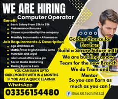 Golden chance for freshers, Computer Operators Required