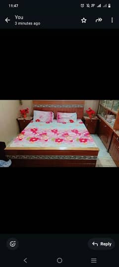 DOUBLE BED WITH MATTRESS SIDE TABLE'S DRESSINGS TABLE SHOKAS