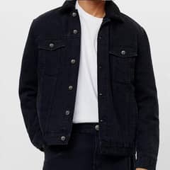 Men's Black Denim jacket- 1 Pc Collared plain