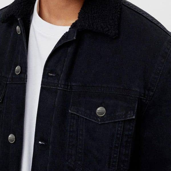 Men's Black Denim jacket- 1 Pc Collared plain 1