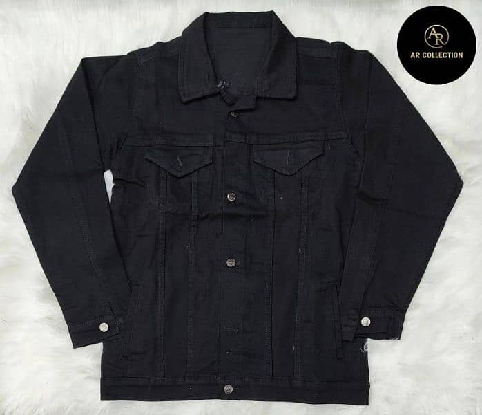 Men's Black Denim jacket- 1 Pc Collared plain 2