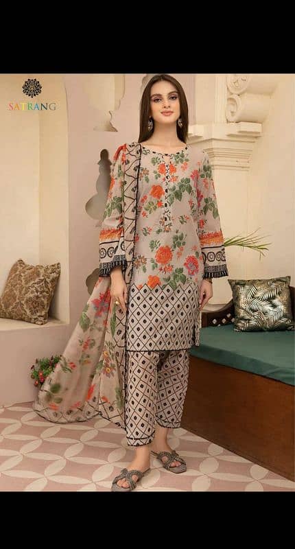 Ladies suit | 3 pcs suit | unstitch Suits | Karandi | Printed Suits 2