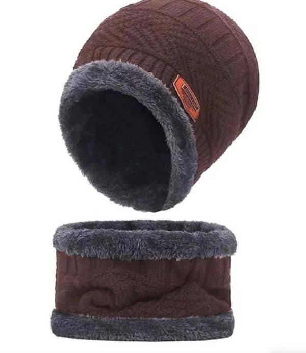 2 Pcs Wool Beanie And Neck Warmer 0