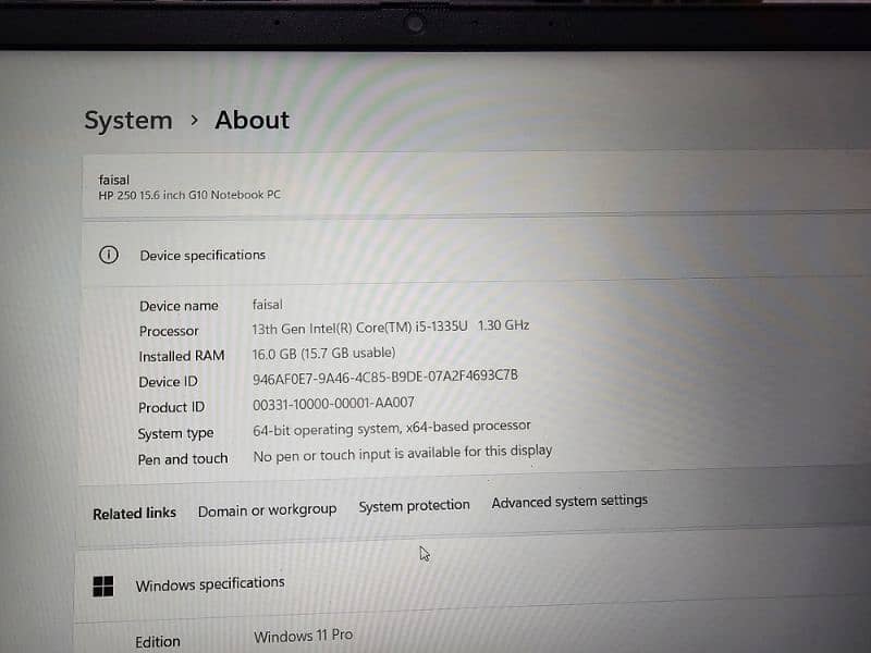 HP 250 G10 Core i5 13th Generation 15.6 inch 16gb ram 3