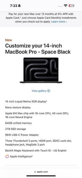 MacBook Pro 14” Nano Texture M4 Max 16 CPU 40 GPU Ram 64 SSD 2TB 0