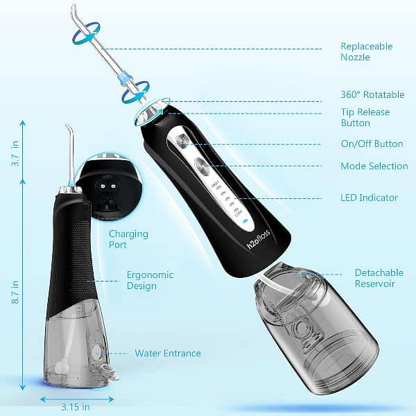 H2ofloss Cordless Rechargeable Oral Irrigator with 5 Pressure Modes 2