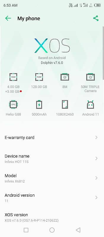 hot 11s Ram 4+4=8 Gb Memory 128 Gb good battery and camera 100% ok hai 6