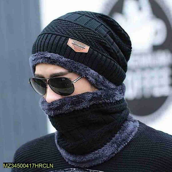 Beanie Wool Cap With Neck Warmer 1