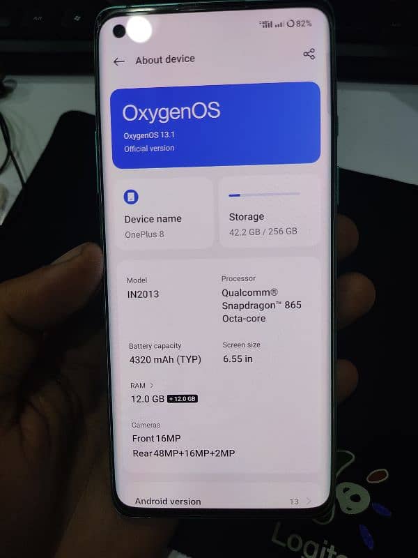 Oneplus 8 -(12+12Ram/256 GB)Memory. PTA approved original. urgent sale 1