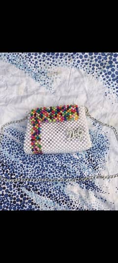 white multi colour beaded bag 50% off urgent sell