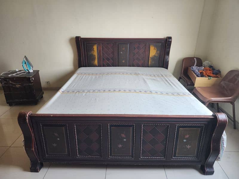 Double Bed King Size with Two Side Tables and Spring Mattress 0