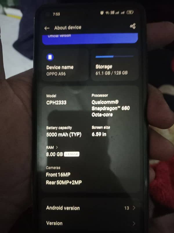 oppo a96 with box charger sath ha good condition 8+4gb 128gb 2