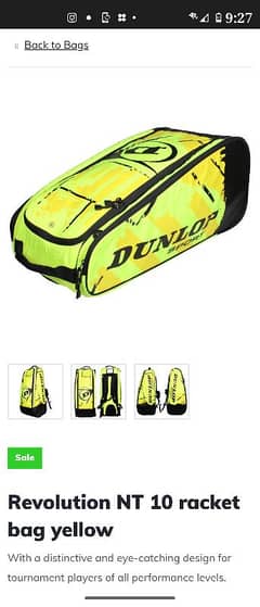 Revolution NT 10 racket bag yellow  SQUASH AND TENNIS