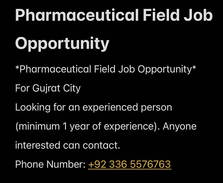 Pharmaceutical Field Job Opportunity 0