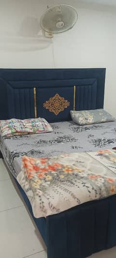 velvet tufted king size bed with mattress. 10/10 condition