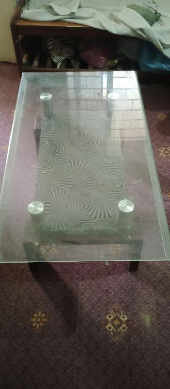 glass center table with 2 wooden chairs 1