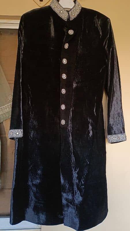 premium Black velvet sherwani for grooms 0