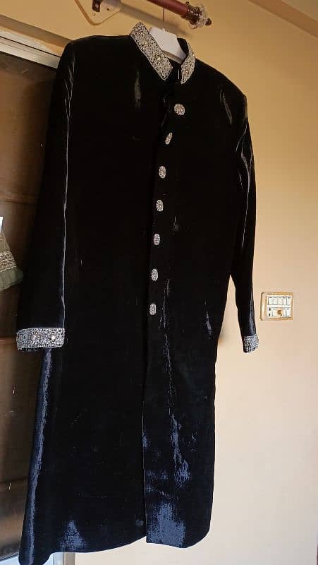 premium Black velvet sherwani for grooms 3