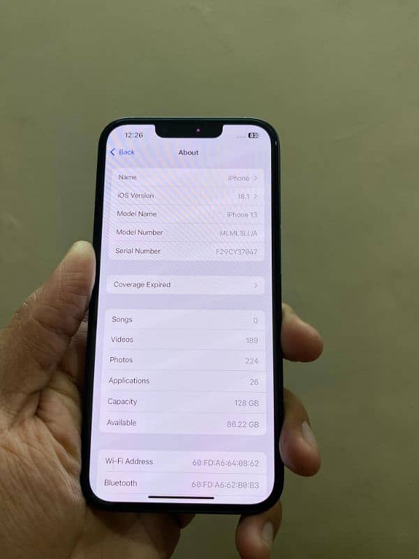 Iphone 13 , 128GB ,Non-PTA JV ,95% BH 8