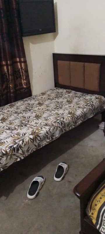 wooden bed 2 single bed with mattress 1