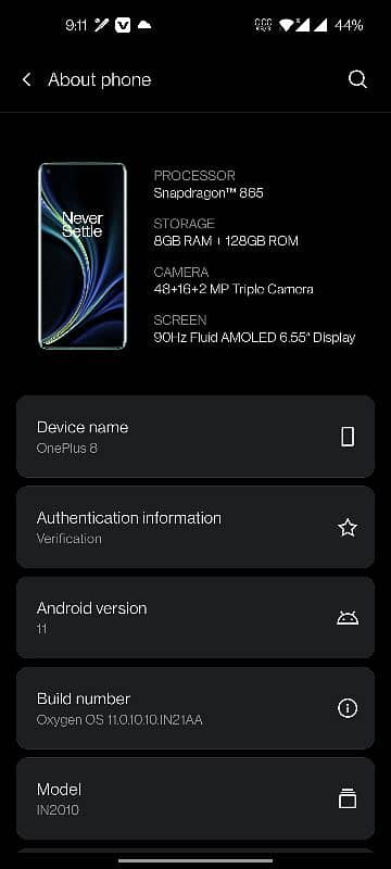 oneplus8 5G 8Gb ram + 128 Gb rom 5