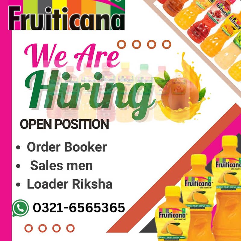 Urgently  required  order Booker sales men or Loder  riksha driver 0