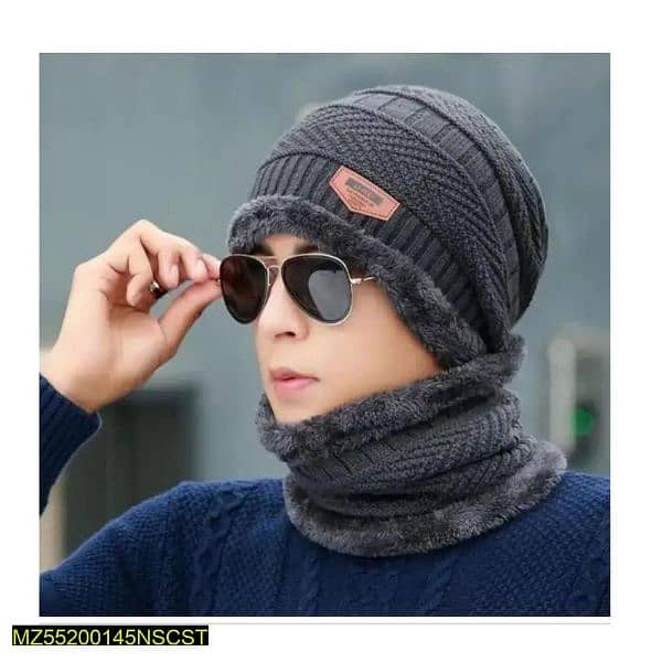 Beanie Wool Cap With Neck Warmer 1