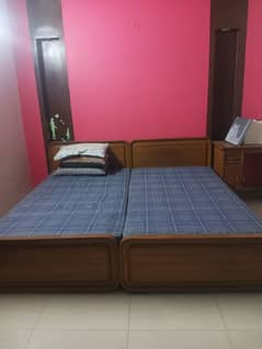 Two Single Beds with side table and mattress