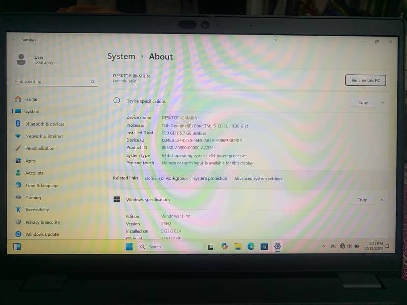 DELL LATITUDE 3450 Core I5 13Th Generation 9