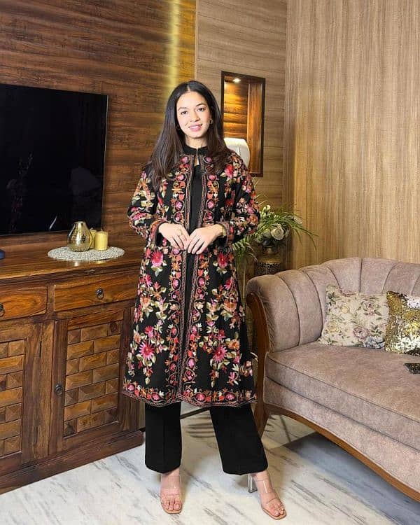 3 Pcs Beautiful Embroidery Suit Shamose Silk With Round Neck 0