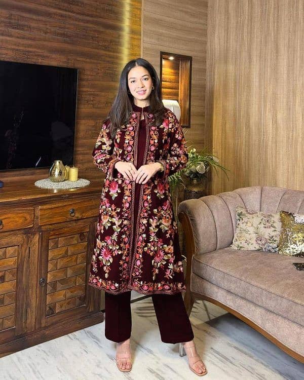 3 Pcs Beautiful Embroidery Suit Shamose Silk With Round Neck 1