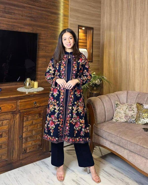 3 Pcs Beautiful Embroidery Suit Shamose Silk With Round Neck 2