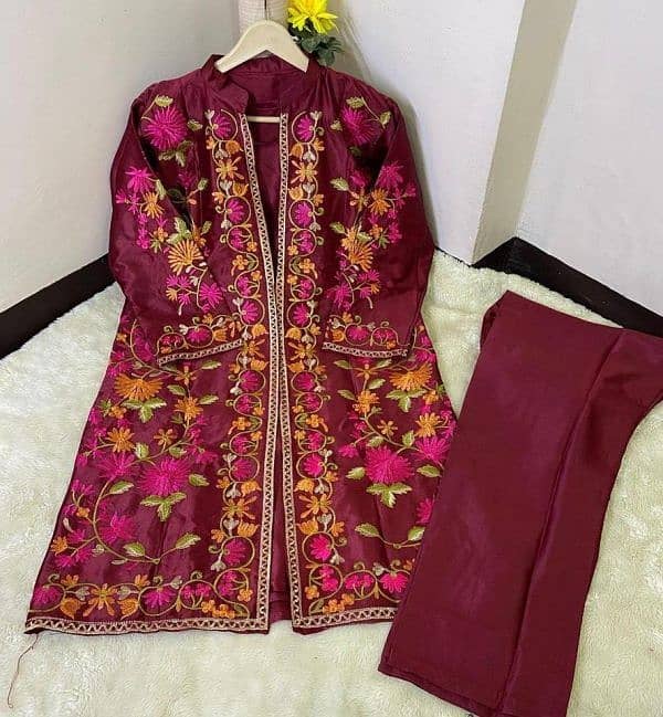 3 Pcs Beautiful Embroidery Suit Shamose Silk With Round Neck 3