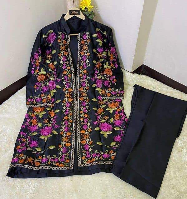 3 Pcs Beautiful Embroidery Suit Shamose Silk With Round Neck 5