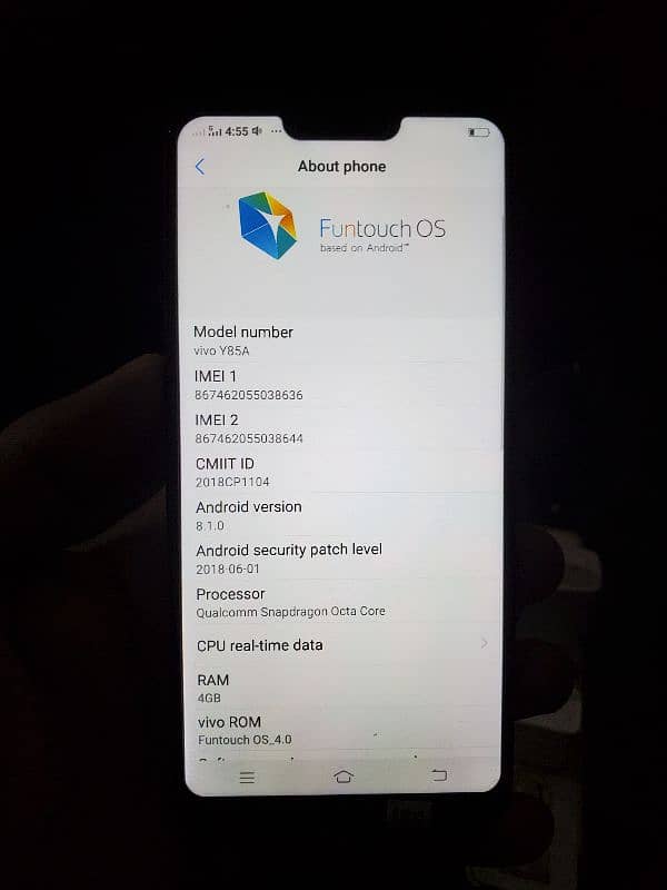 vivo y 85 ram 4gb Rom 64 gb 2