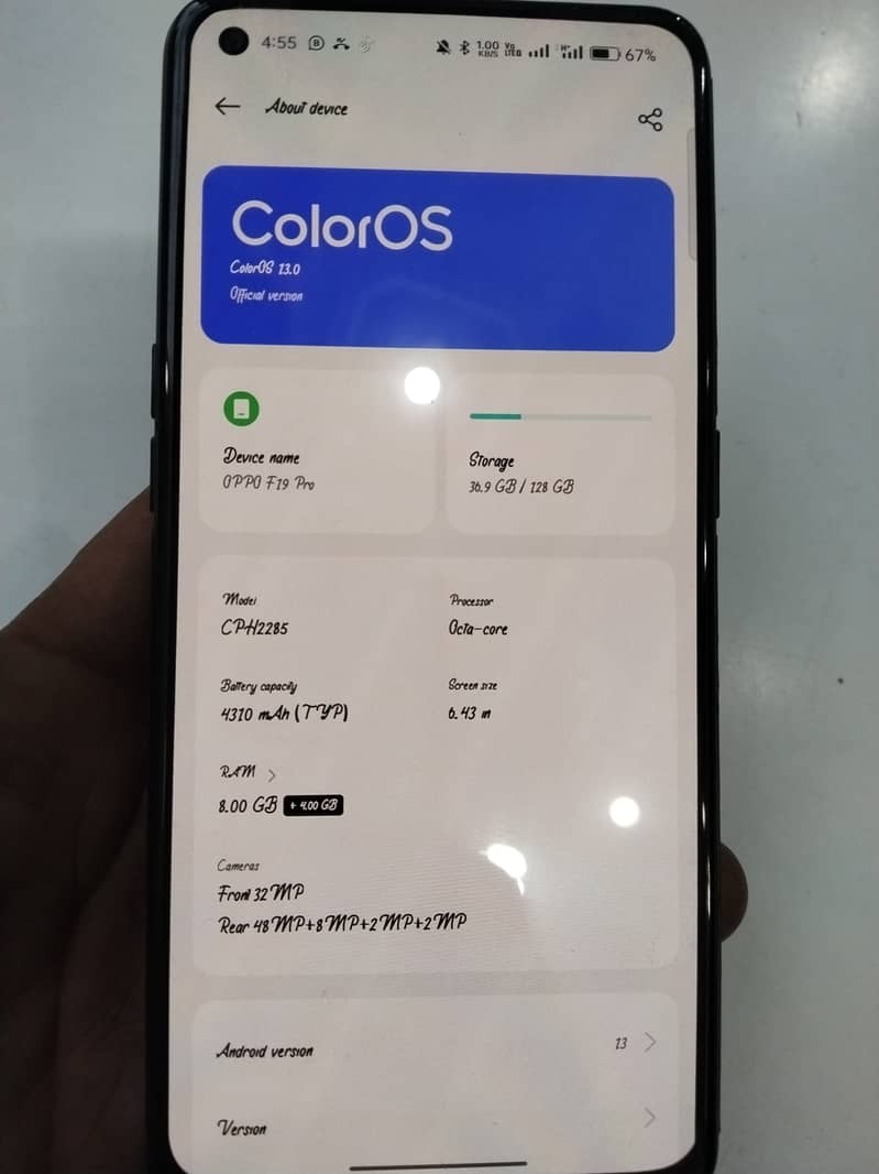 oppo f19 pro 10/10 box chargr sath hai 4