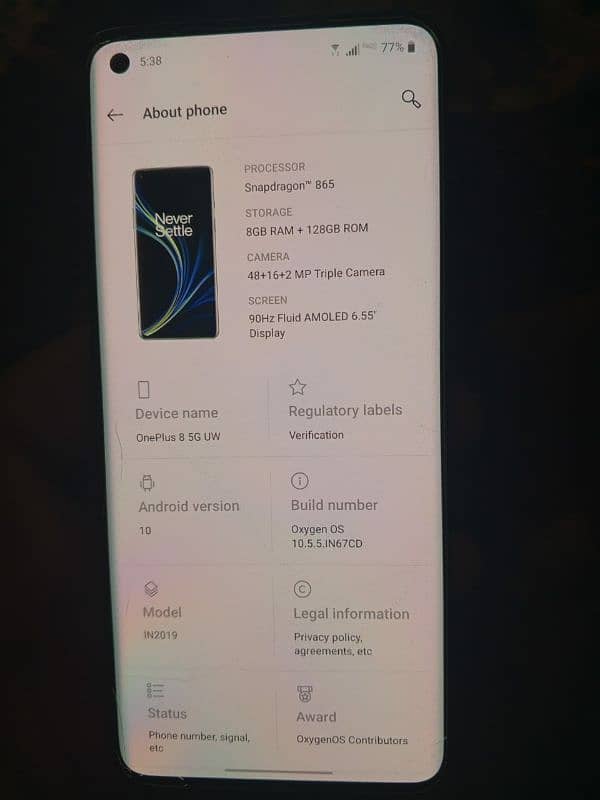 OnePlus 8 5g single sim Verizon,  back change baki all ok 5