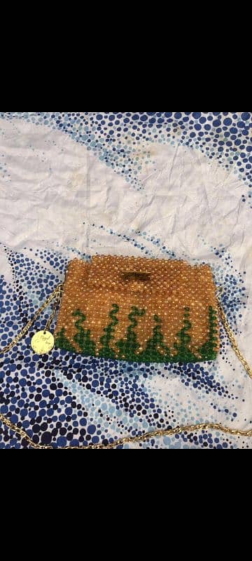 golden green colour beaded bag 50% off urgent sell 0