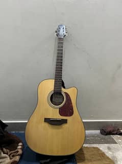 takamine branded guitar with capo picks and bag