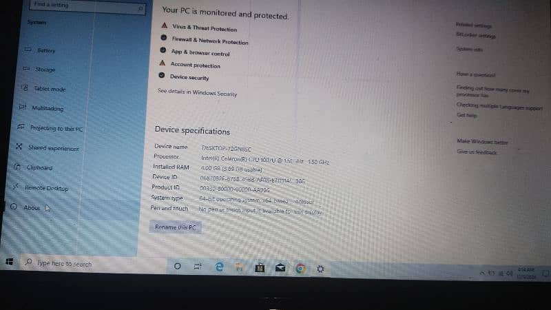 Asus laptop 4gb ram 250gb rom 5