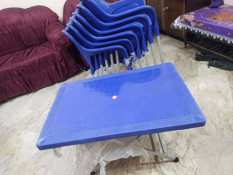 6 chairs and 1 folding table available. 1