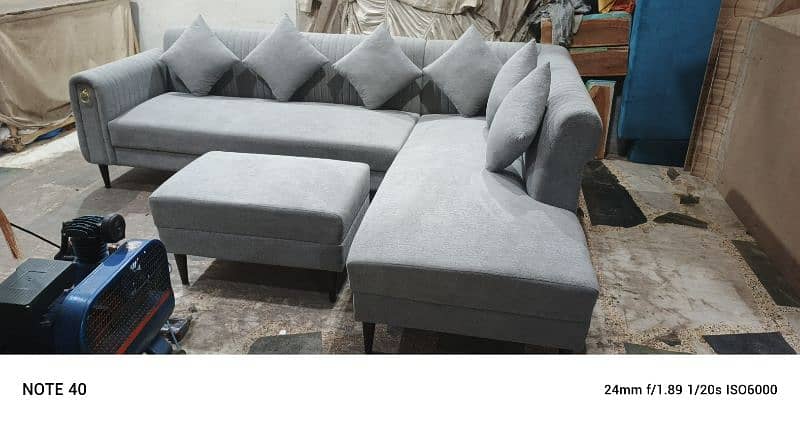 brand new l she'f sofa available in my shop. high class fabrics bookle 1