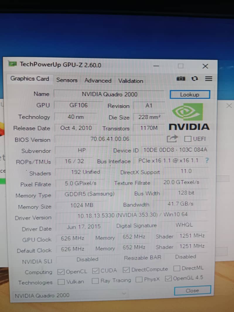 Nvidia Quadro 2000 Gdd5 128bit Gpu 1