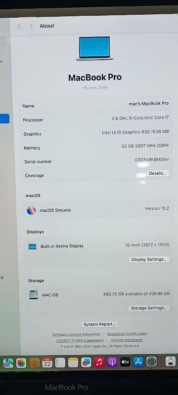 Apple Macbook pro 2019 16" Ci7 32Gb Ram 512Gb 4